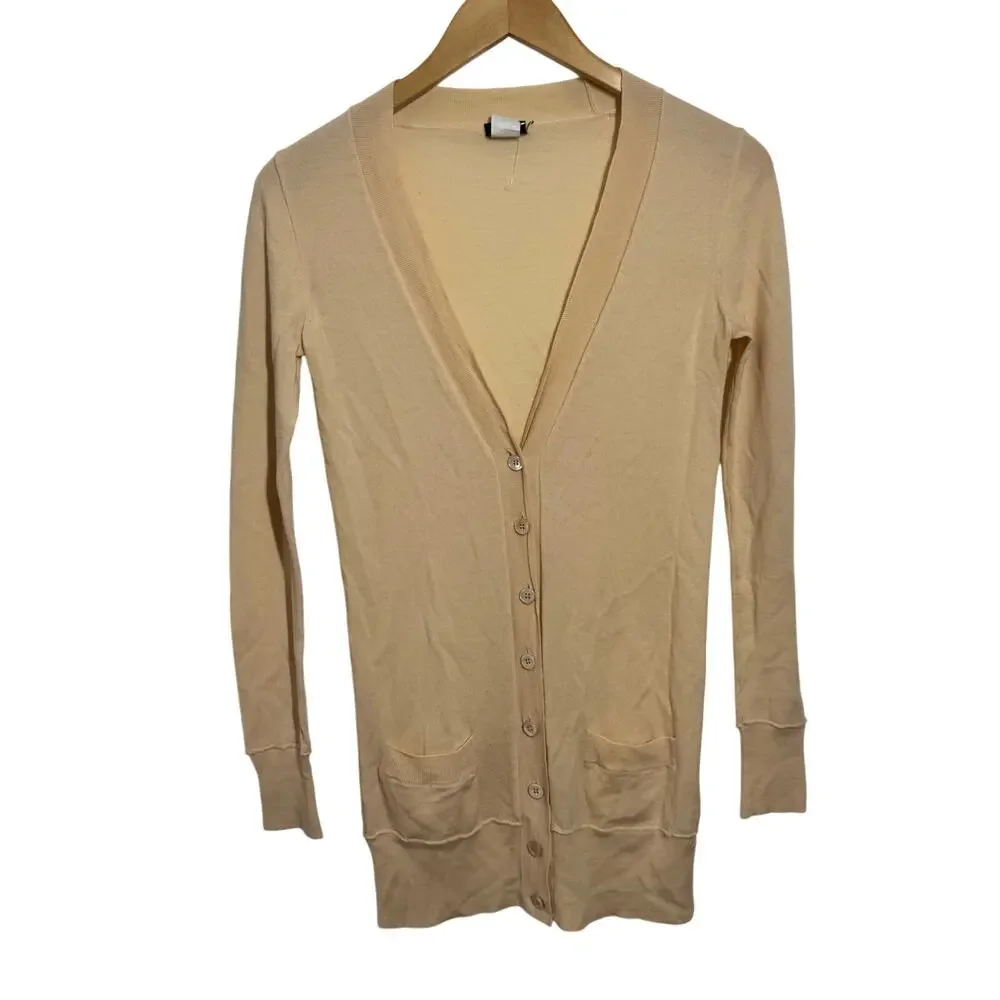 J. Crew Merino Wool Long Cardigan Sweater Women XS TanBeige Button Front Grandpa